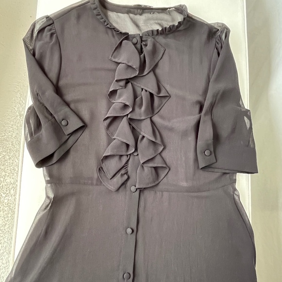 Zara (M) black dress with ruffles, chiffon, sheer, with slip. Office. Cocktail. - Picture 6 of 16